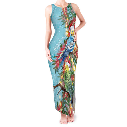 Blue Budgies on Callistemon Tank Maxi Dress Merry Christmas Aussie - Aussie Hoodie