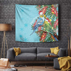 Blue Budgies on Callistemon Tapestry Merry Christmas Aussie - Aussie Hoodie