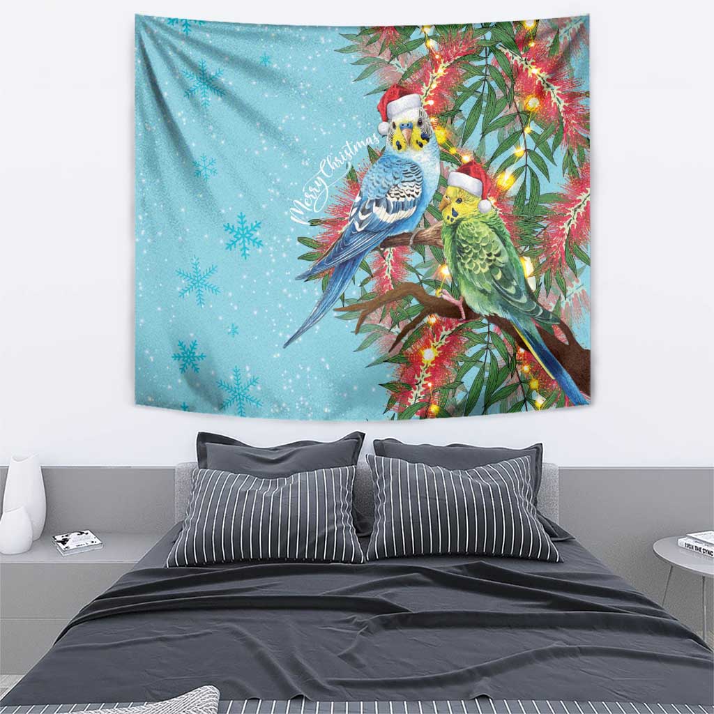 Blue Budgies on Callistemon Tapestry Merry Christmas Aussie - Aussie Hoodie