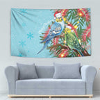Blue Budgies on Callistemon Tapestry Merry Christmas Aussie - Aussie Hoodie