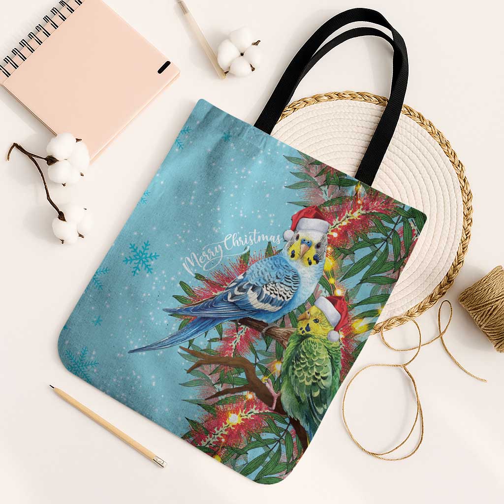 Blue Budgies on Callistemon Tote Bag Merry Christmas Aussie - Aussie Hoodie