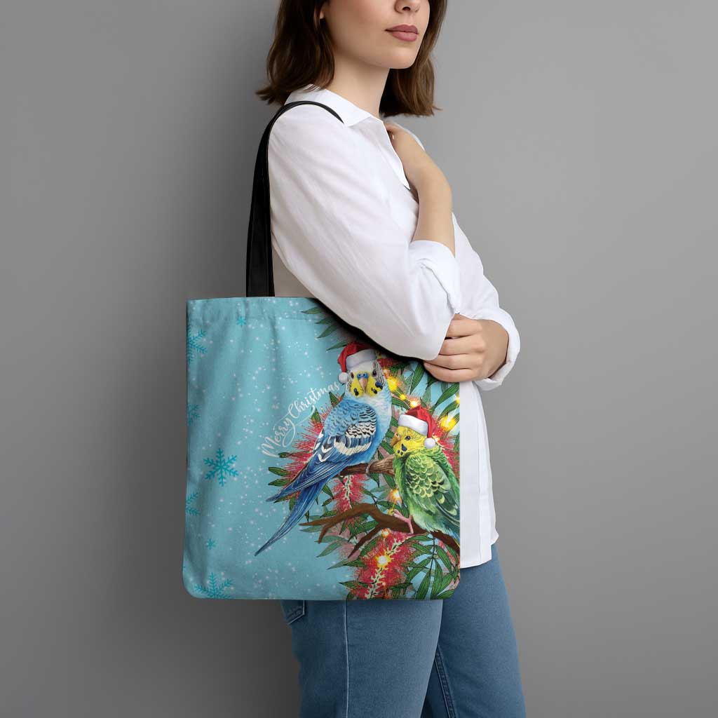 Blue Budgies on Callistemon Tote Bag Merry Christmas Aussie - Aussie Hoodie