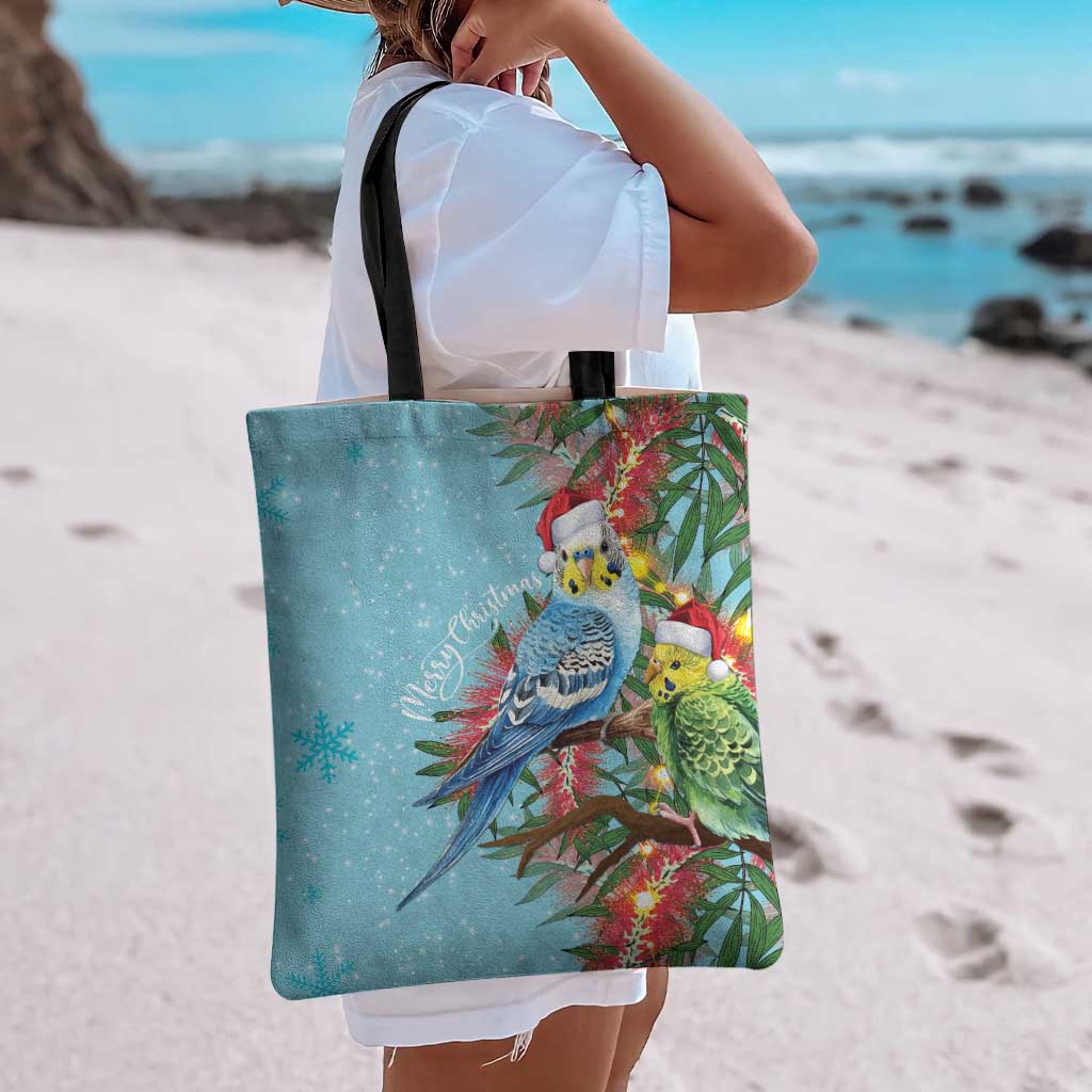 Blue Budgies on Callistemon Tote Bag Merry Christmas Aussie - Aussie Hoodie