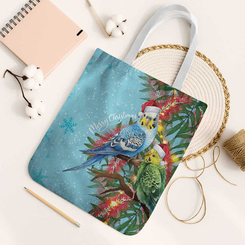 Blue Budgies on Callistemon Tote Bag Merry Christmas Aussie - Aussie Hoodie