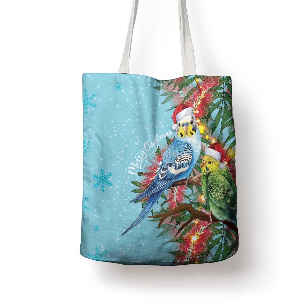 Blue Budgies on Callistemon Tote Bag Merry Christmas Aussie - Aussie Hoodie