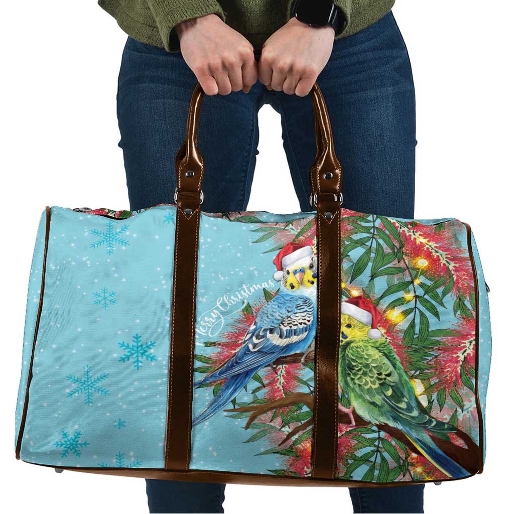 Blue Budgies on Callistemon Travel Bag Merry Christmas Aussie - Aussie Hoodie