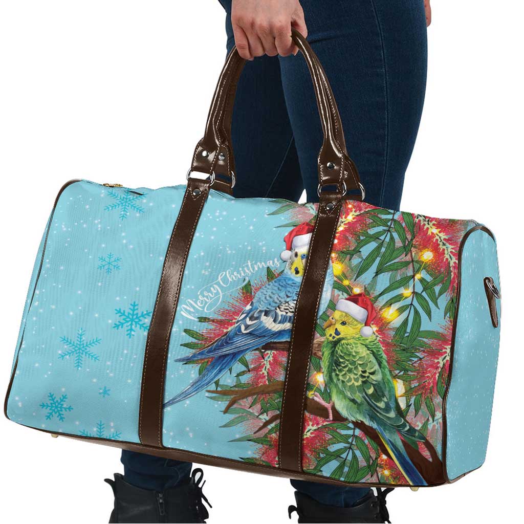 Blue Budgies on Callistemon Travel Bag Merry Christmas Aussie - Aussie Hoodie
