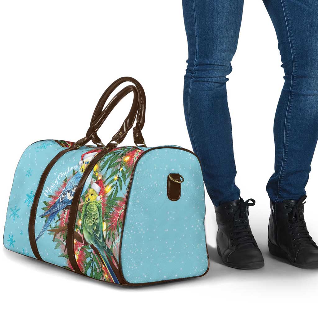 Blue Budgies on Callistemon Travel Bag Merry Christmas Aussie - Aussie Hoodie