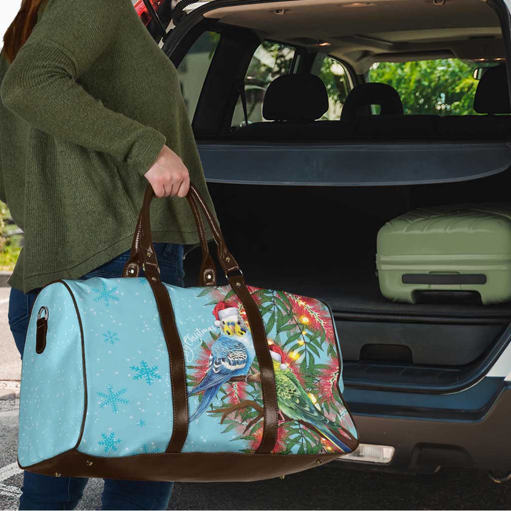 Blue Budgies on Callistemon Travel Bag Merry Christmas Aussie - Aussie Hoodie