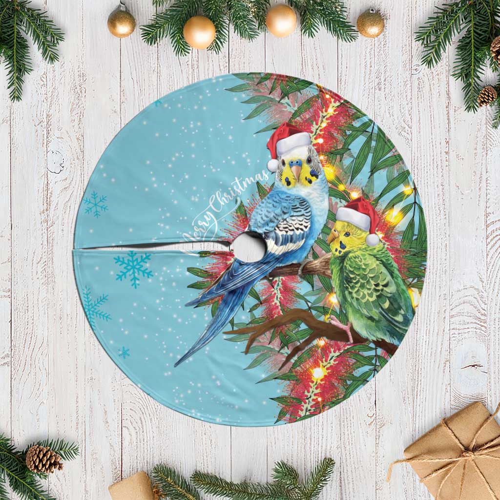 Blue Budgies on Callistemon Tree Skirt Merry Christmas Aussie - Aussie Hoodie
