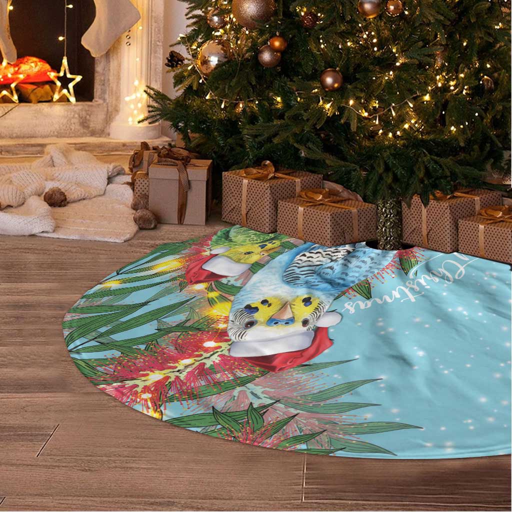 Blue Budgies on Callistemon Tree Skirt Merry Christmas Aussie - Aussie Hoodie
