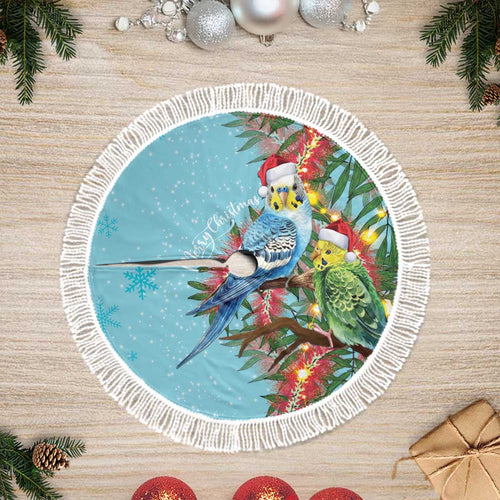 Blue Budgies on Callistemon Tree Skirt Merry Christmas Aussie - Aussie Hoodie