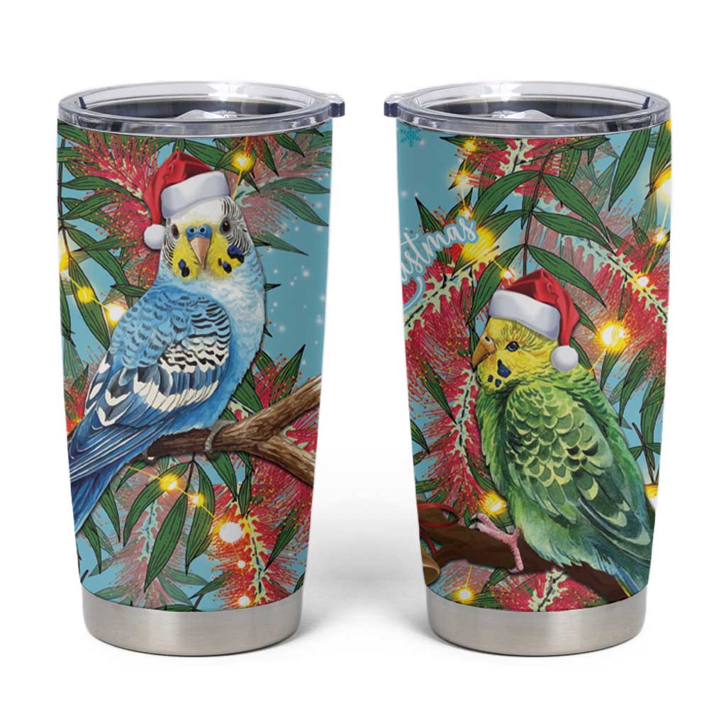 Blue Budgies on Callistemon Tumbler Cup Merry Christmas Aussie - Aussie Hoodie