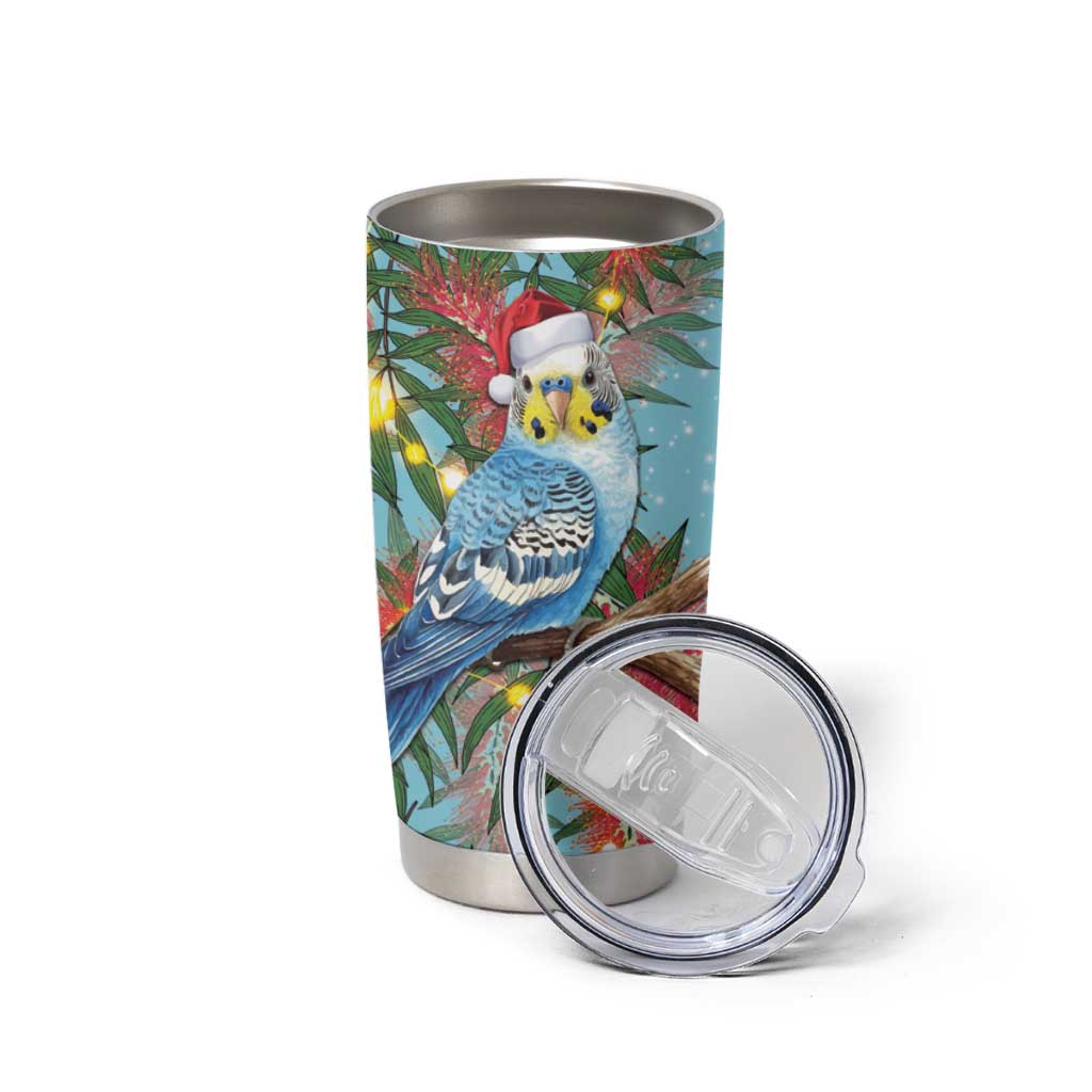 Blue Budgies on Callistemon Tumbler Cup Merry Christmas Aussie - Aussie Hoodie