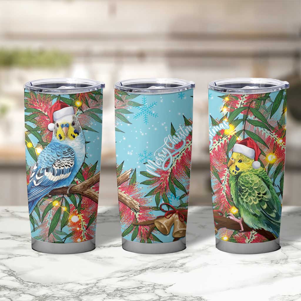 Blue Budgies on Callistemon Tumbler Cup Merry Christmas Aussie - Aussie Hoodie