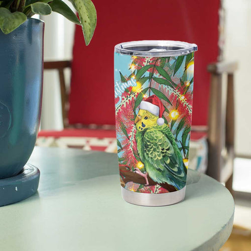 Blue Budgies on Callistemon Tumbler Cup Merry Christmas Aussie - Aussie Hoodie