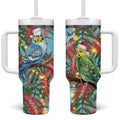 Blue Budgies on Callistemon Tumbler With Handle Merry Christmas Aussie - Aussie Hoodie