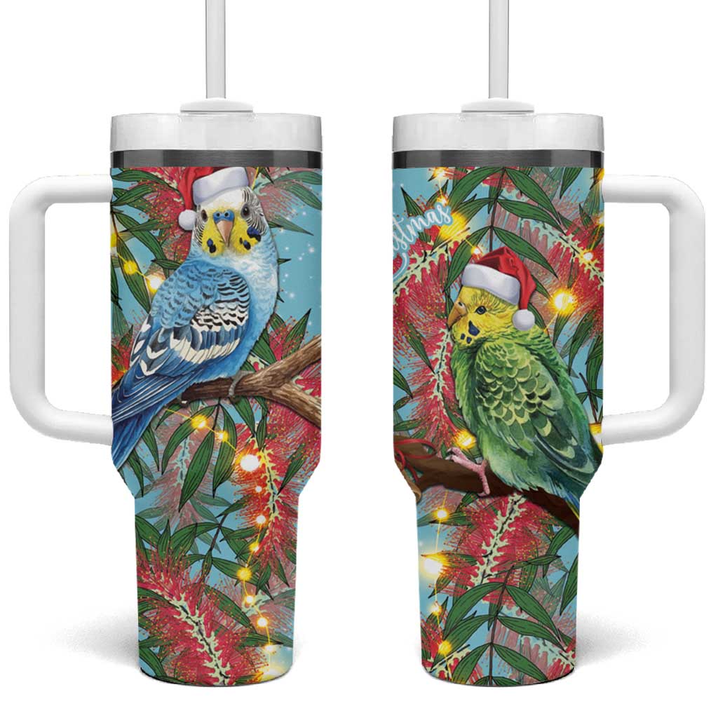 Blue Budgies on Callistemon Tumbler With Handle Merry Christmas Aussie - Aussie Hoodie