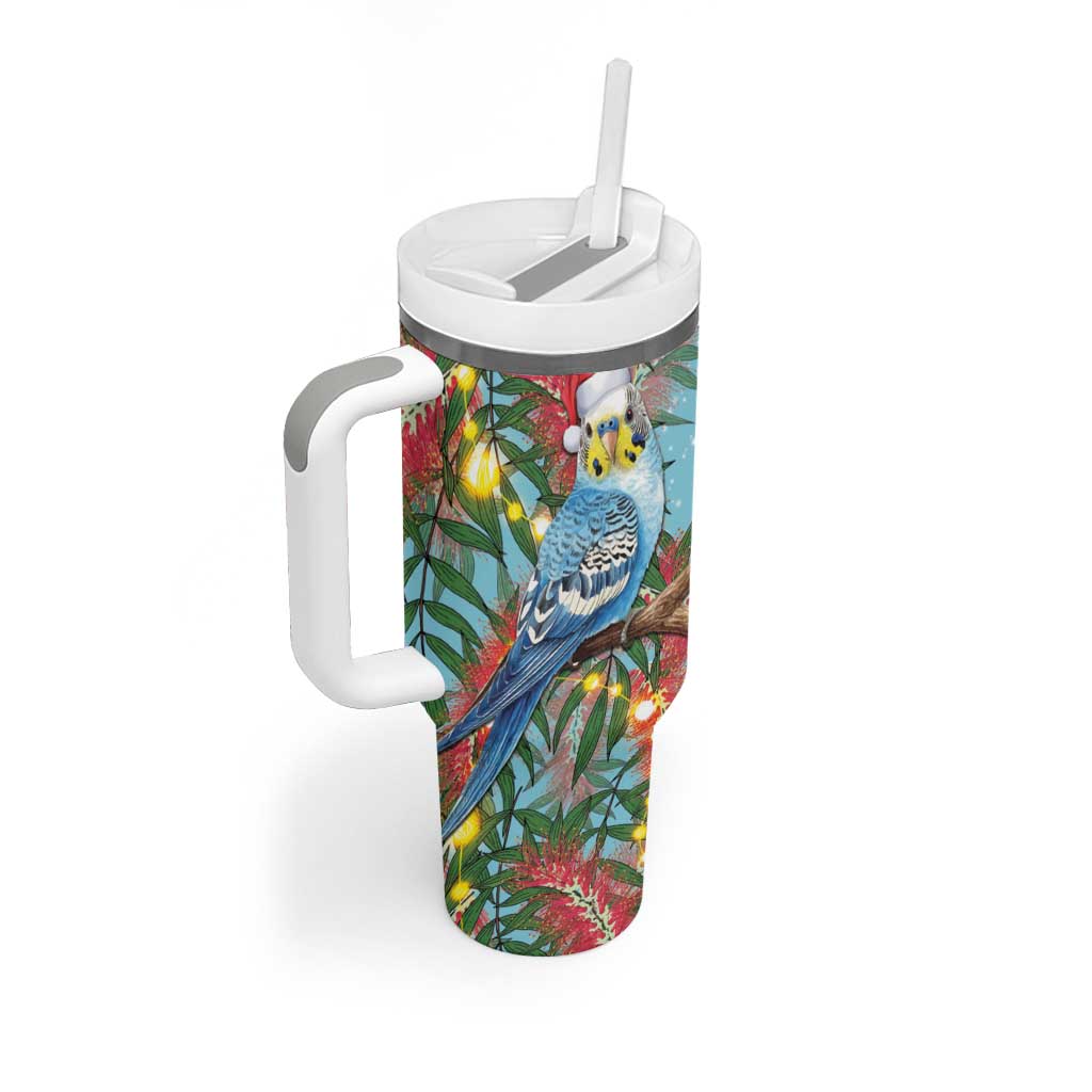 Blue Budgies on Callistemon Tumbler With Handle Merry Christmas Aussie - Aussie Hoodie