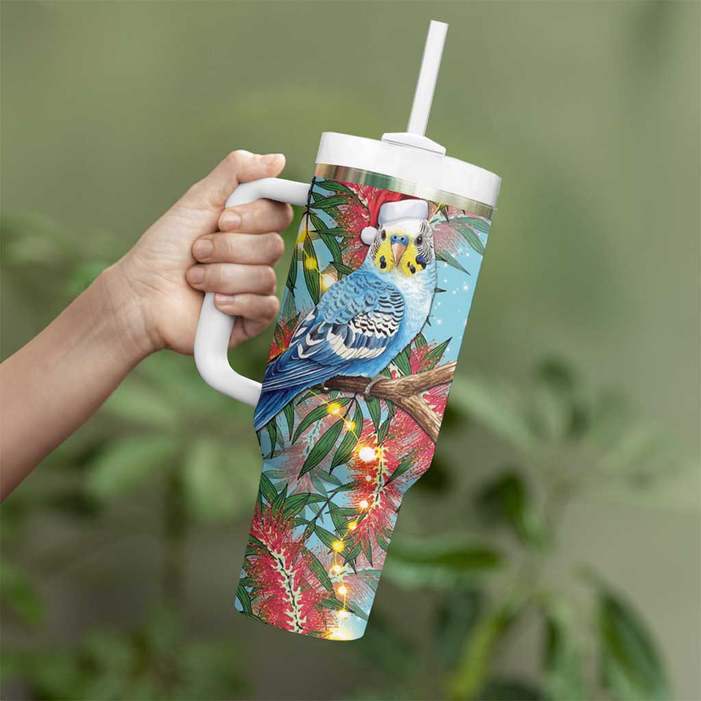 Blue Budgies on Callistemon Tumbler With Handle Merry Christmas Aussie - Aussie Hoodie