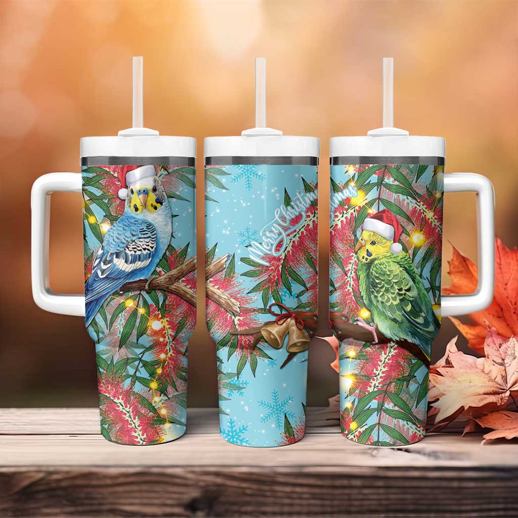 Blue Budgies on Callistemon Tumbler With Handle Merry Christmas Aussie - Aussie Hoodie