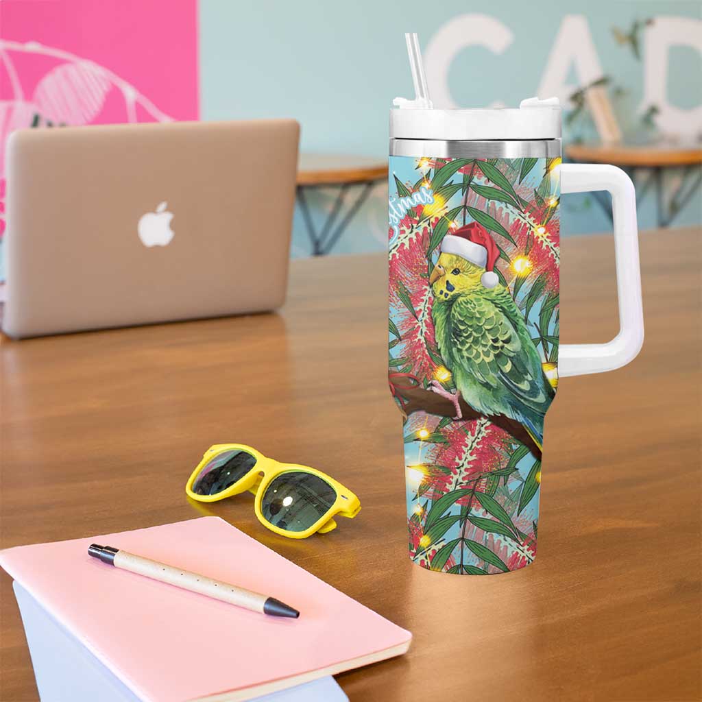 Blue Budgies on Callistemon Tumbler With Handle Merry Christmas Aussie - Aussie Hoodie
