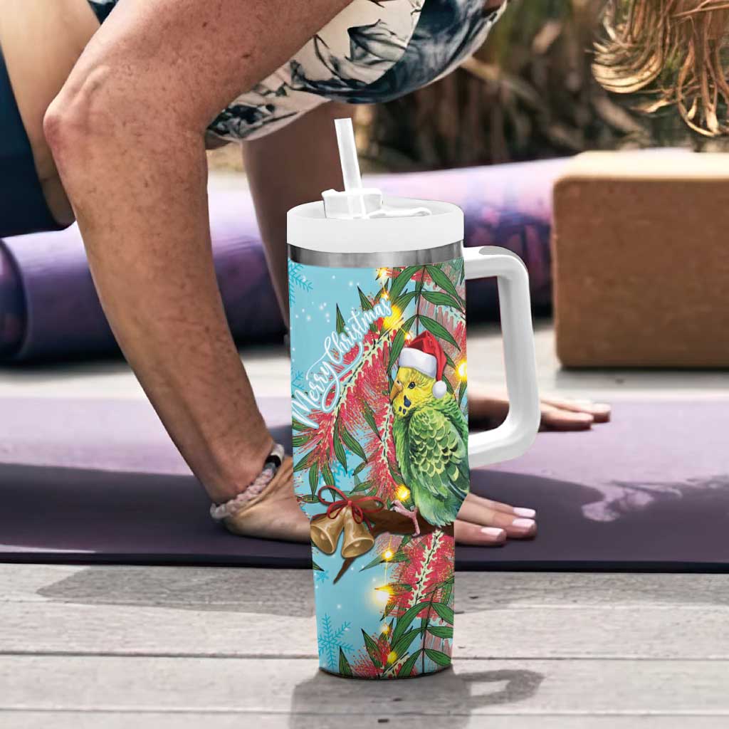 Blue Budgies on Callistemon Tumbler With Handle Merry Christmas Aussie - Aussie Hoodie