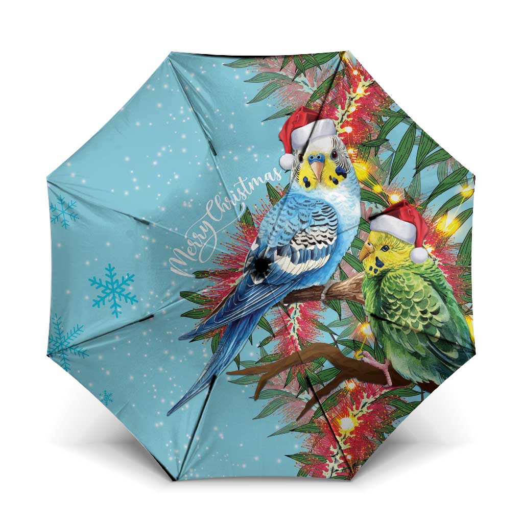 Blue Budgies on Callistemon Umbrella Merry Christmas Aussie - Aussie Hoodie