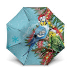 Blue Budgies on Callistemon Umbrella Merry Christmas Aussie - Aussie Hoodie