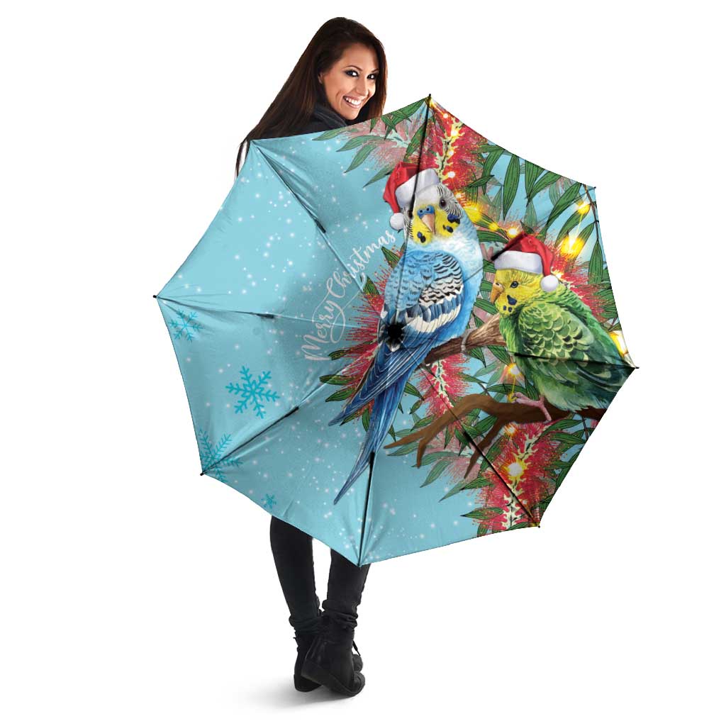Blue Budgies on Callistemon Umbrella Merry Christmas Aussie - Aussie Hoodie