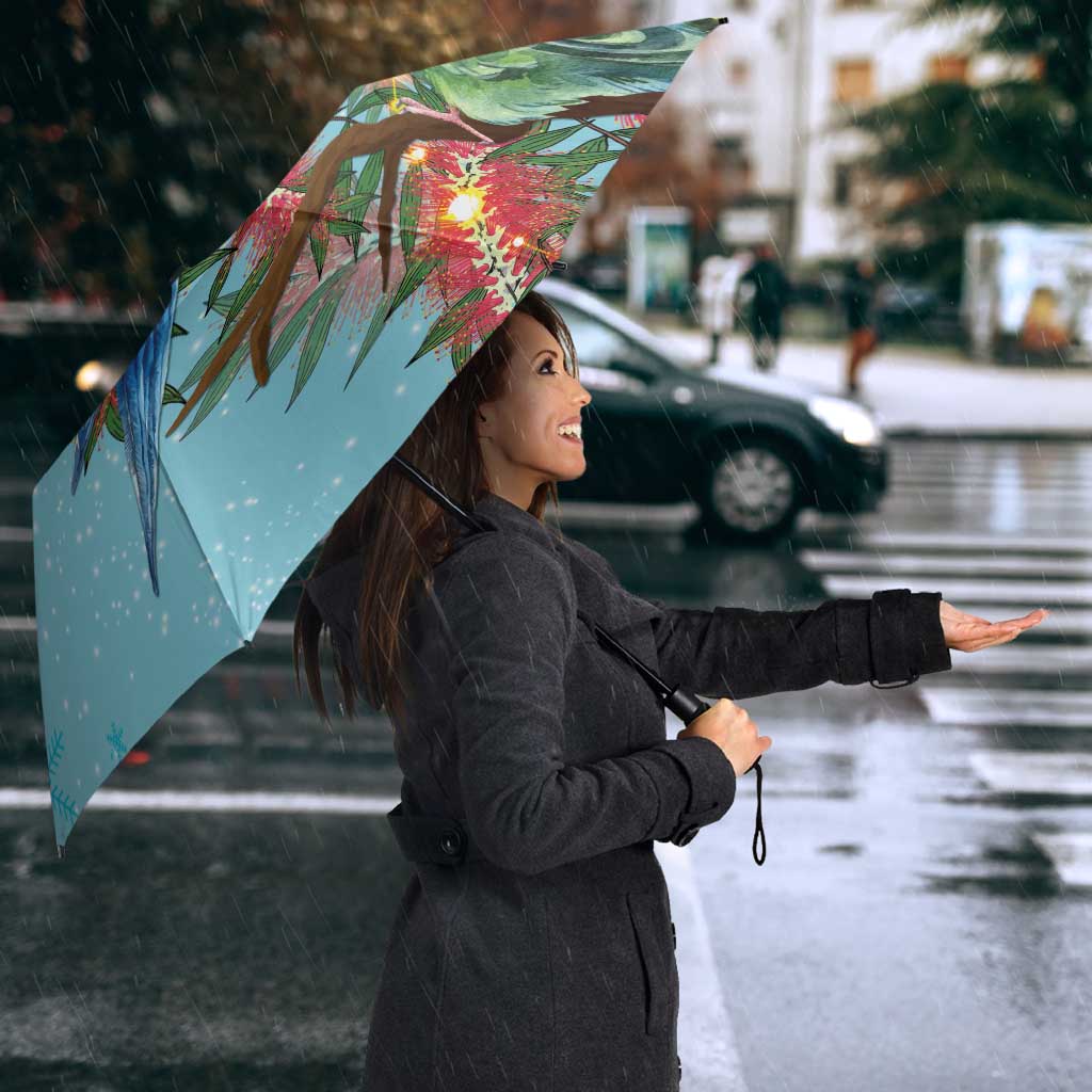 Blue Budgies on Callistemon Umbrella Merry Christmas Aussie - Aussie Hoodie