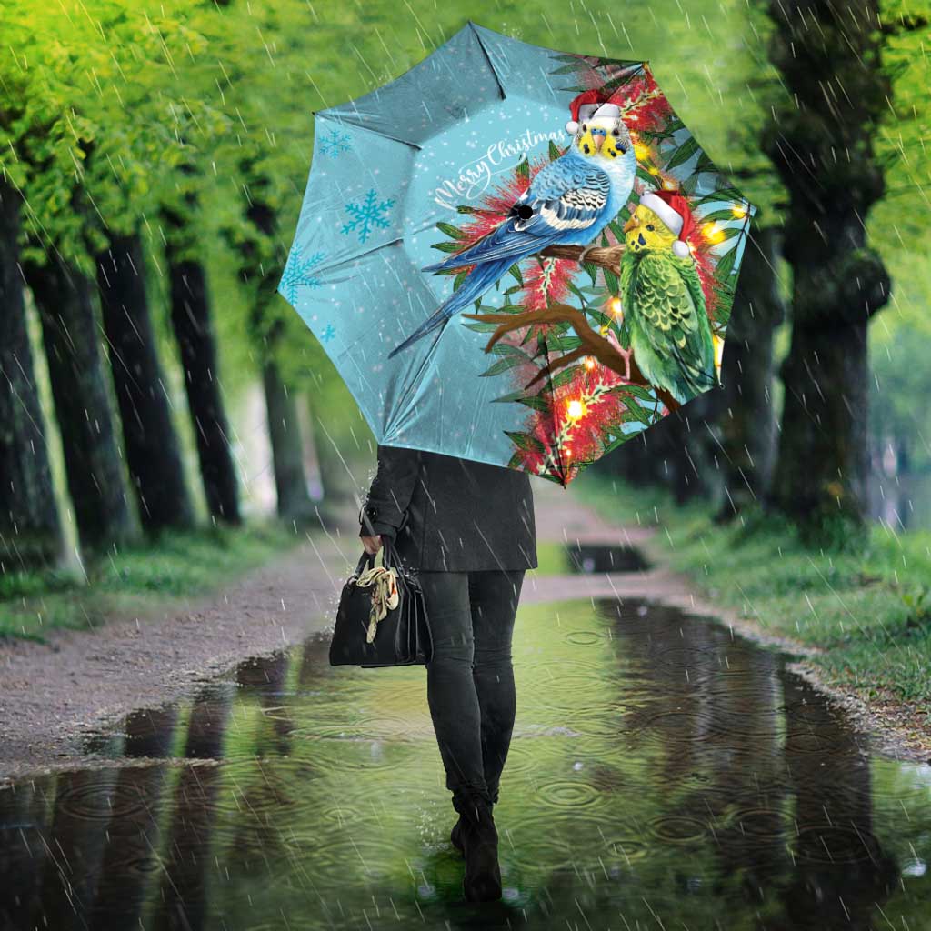 Blue Budgies on Callistemon Umbrella Merry Christmas Aussie - Aussie Hoodie
