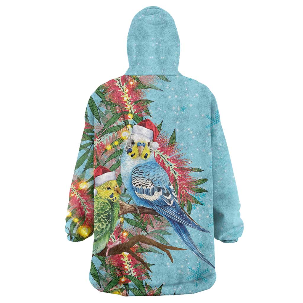 Blue Budgies on Callistemon Wearable Blanket Hoodie Merry Christmas Aussie - Aussie Hoodie