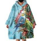 Blue Budgies on Callistemon Wearable Blanket Hoodie Merry Christmas Aussie - Aussie Hoodie