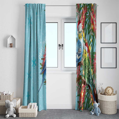 Blue Budgies on Callistemon Window Curtain Merry Christmas Aussie - Aussie Hoodie