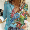 Blue Budgies on Callistemon Women Casual Shirt Merry Christmas Aussie - Aussie Hoodie