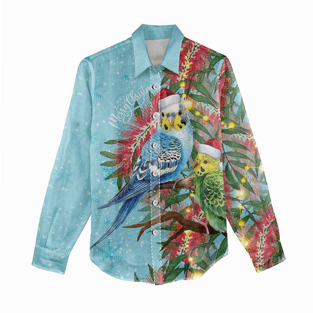 Blue Budgies on Callistemon Women Casual Shirt Merry Christmas Aussie - Aussie Hoodie