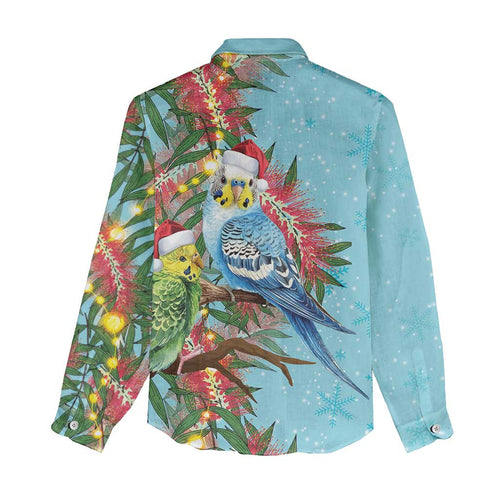 Blue Budgies on Callistemon Women Casual Shirt Merry Christmas Aussie - Aussie Hoodie