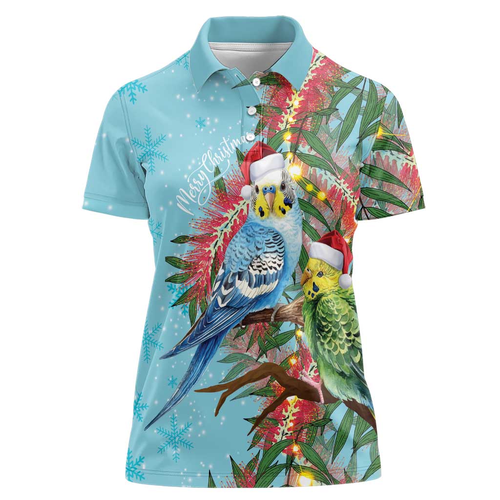 Blue Budgies on Callistemon Women Polo Shirt Merry Christmas Aussie - Aussie Hoodie