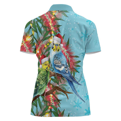 Blue Budgies on Callistemon Women Polo Shirt Merry Christmas Aussie - Aussie Hoodie