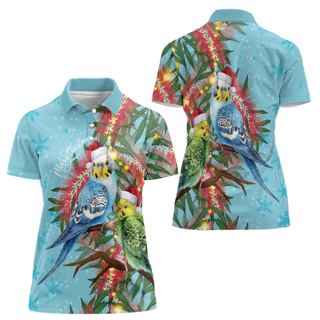 Blue Budgies on Callistemon Women Polo Shirt Merry Christmas Aussie - Aussie Hoodie