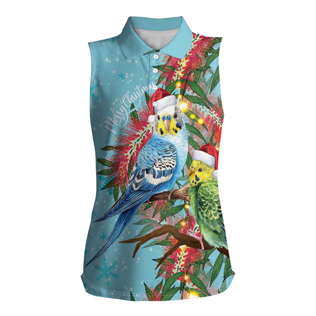 Blue Budgies on Callistemon Women Sleeveless Polo Shirt Merry Christmas Aussie - Aussie Hoodie