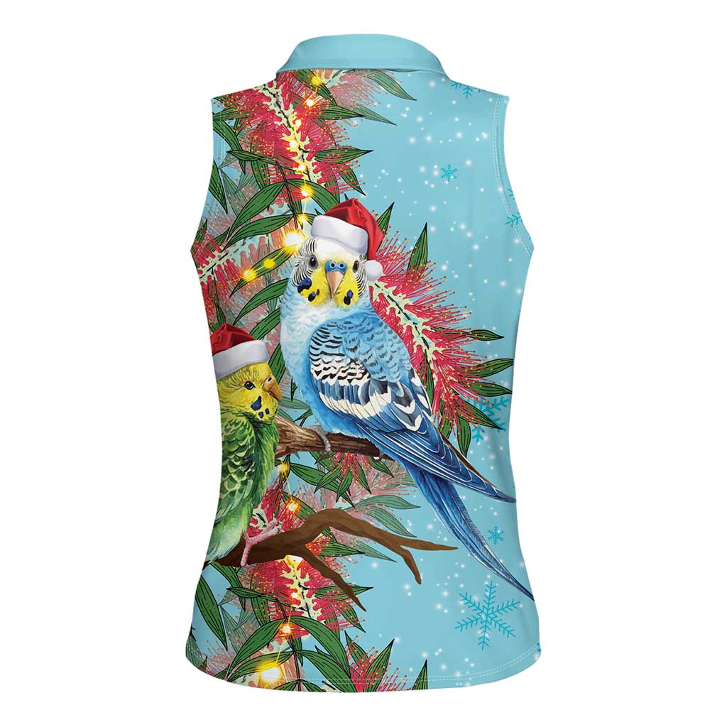 Blue Budgies on Callistemon Women Sleeveless Polo Shirt Merry Christmas Aussie - Aussie Hoodie