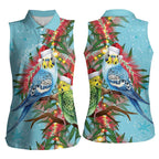 Blue Budgies on Callistemon Women Sleeveless Polo Shirt Merry Christmas Aussie - Aussie Hoodie