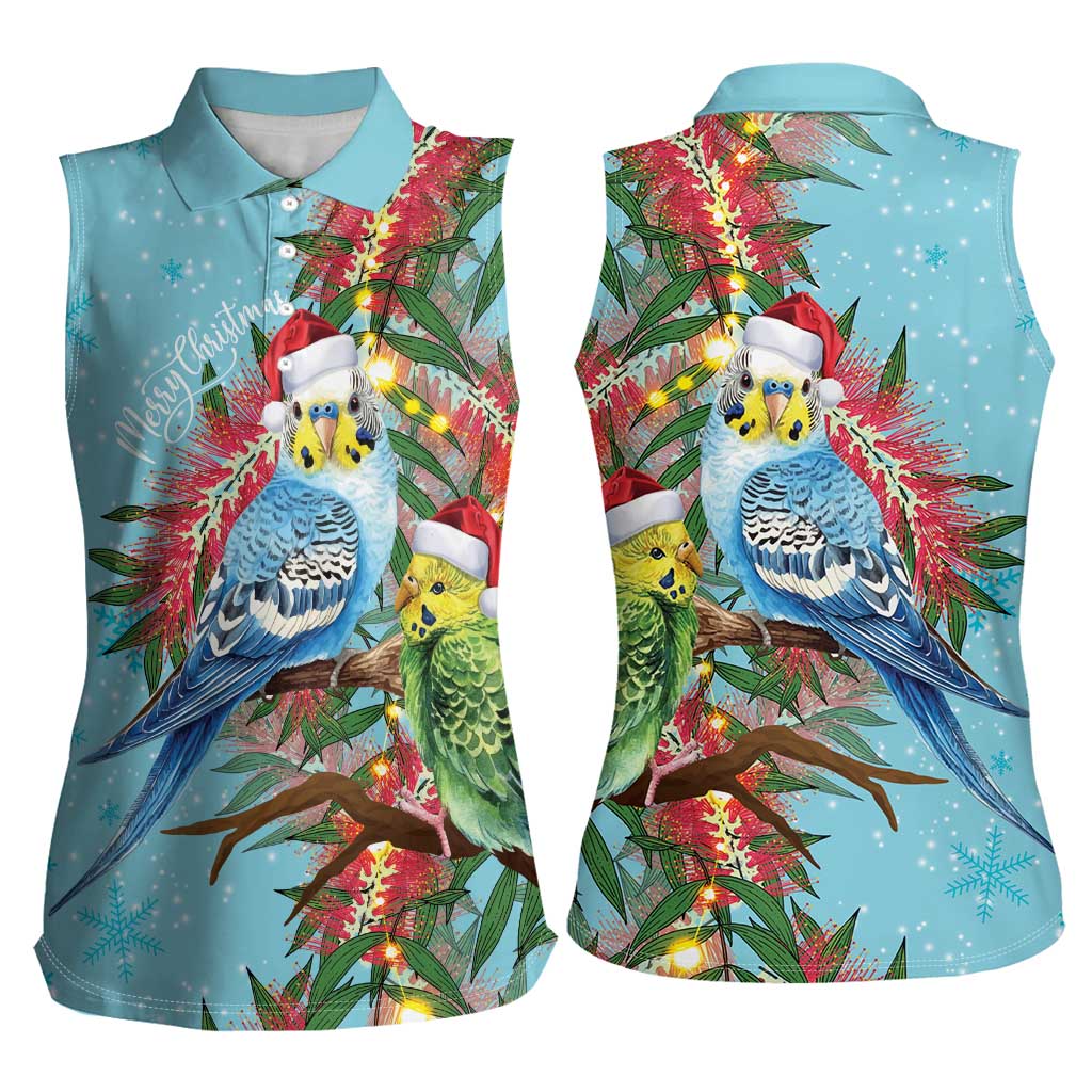 Blue Budgies on Callistemon Women Sleeveless Polo Shirt Merry Christmas Aussie - Aussie Hoodie