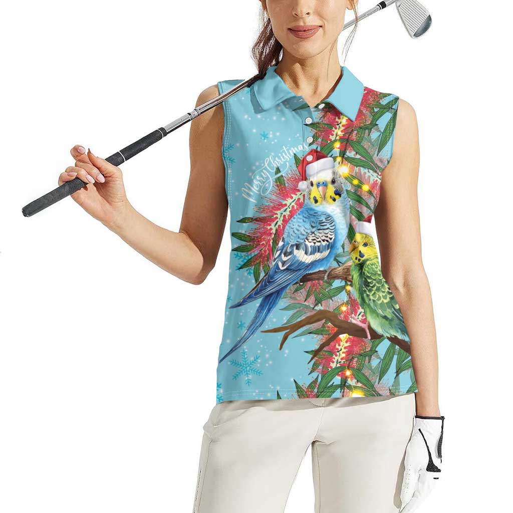 Blue Budgies on Callistemon Women Sleeveless Polo Shirt Merry Christmas Aussie - Aussie Hoodie