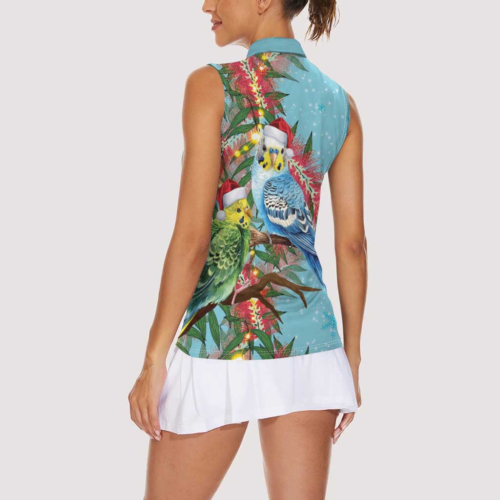 Blue Budgies on Callistemon Women Sleeveless Polo Shirt Merry Christmas Aussie - Aussie Hoodie