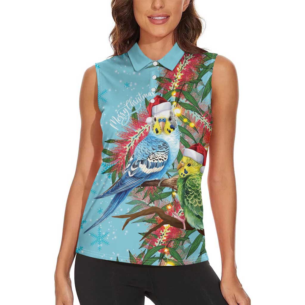 Blue Budgies on Callistemon Women Sleeveless Polo Shirt Merry Christmas Aussie - Aussie Hoodie