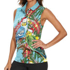 Blue Budgies on Callistemon Women Sleeveless Polo Shirt Merry Christmas Aussie - Aussie Hoodie