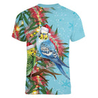 Blue Budgies on Callistemon Women V-Neck T-Shirt Merry Christmas Aussie - Aussie Hoodie